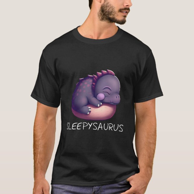 Cute Sleepysaurus Dinosaur T-Shirt (Front)