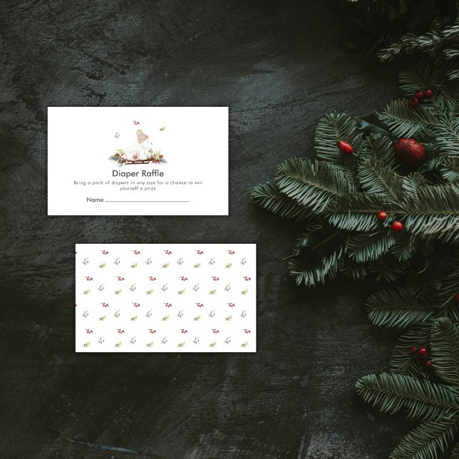 Cute Sleigh Polar Bear Diaper Raffle Baby Shower  Enclosure Card (Cute Sleigh Polar Bear Diaper Raffle Baby Shower Enclosure Card)