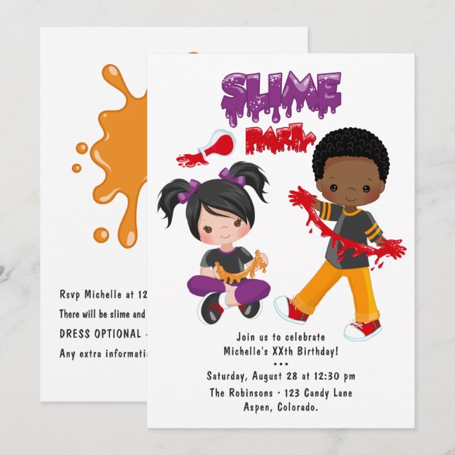 Cute Slime Party Birthday Invitation (Front/Back)
