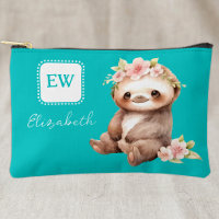 Cute sloth add initials name turquoise