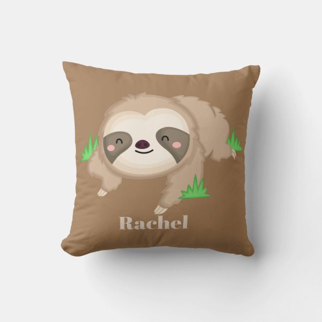 Cute sloth add name girls room decor cushion (Front)