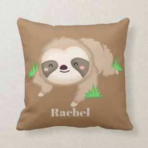 Cute sloth add name girls room decor cushion