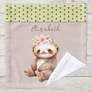 Cute sloth add name polka dots green wash cloth