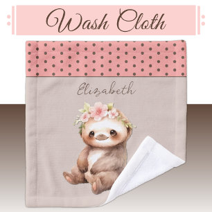 Cute sloth add name polka dots pink wash cloth