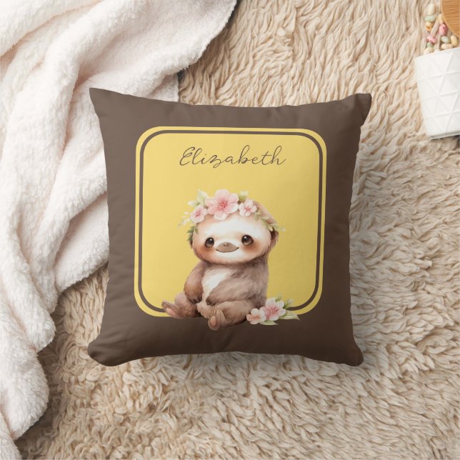 Cute sloth add name polka dots yellow cushion (Blanket)