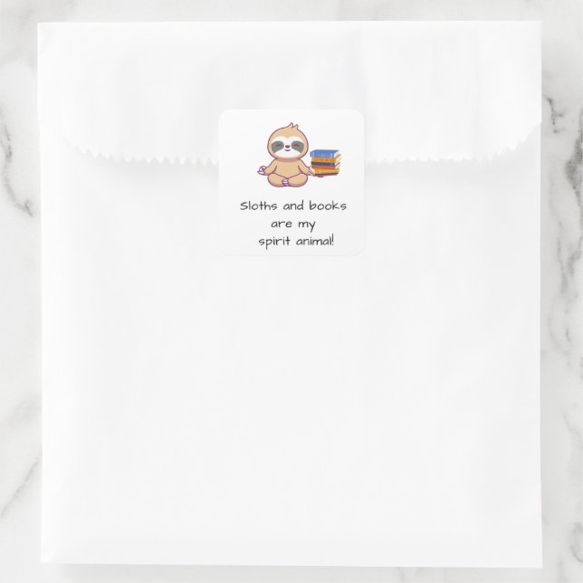 cute sloth and books  square sticker (Bag)