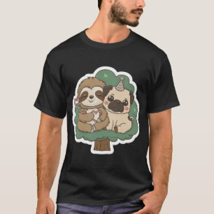Cute Sloth and Pug Friendship for Valentines Day T-Shirt