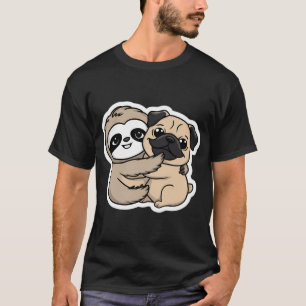 Cute Sloth and Pug Friendship for Valentines Day T-Shirt