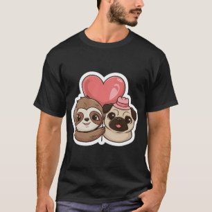 Cute Sloth and Pug Friendship for Valentines Day T-Shirt