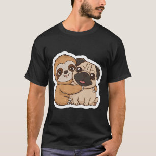 Cute Sloth and Pug Friendship for Valentines Day T-Shirt