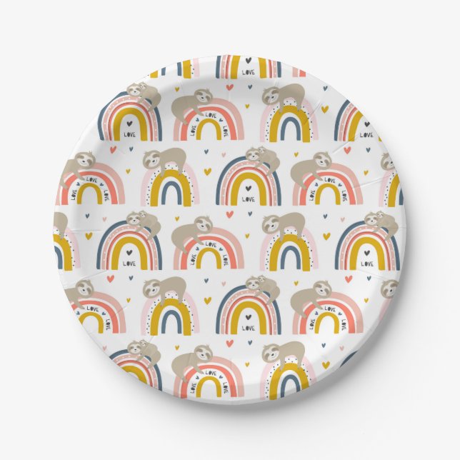 Cute Sloth and Rainbow Party Plates (Front)