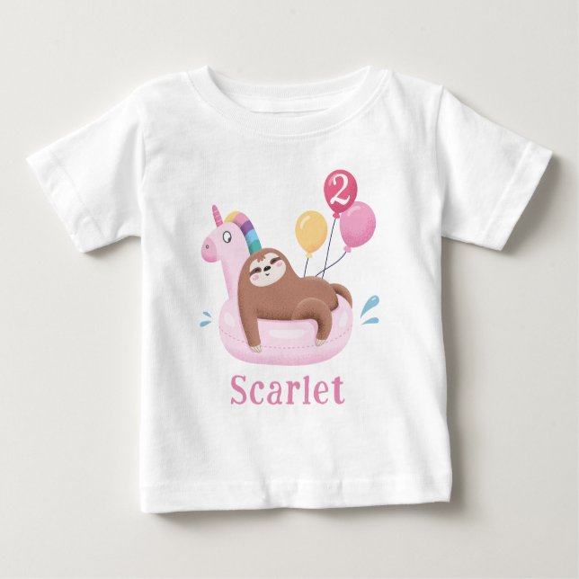 Cute Sloth and Unicorn Birthday T-Shirt (Front)