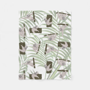 Cute Sloth Animal Pattern in Wild Forest Fleece Blanket