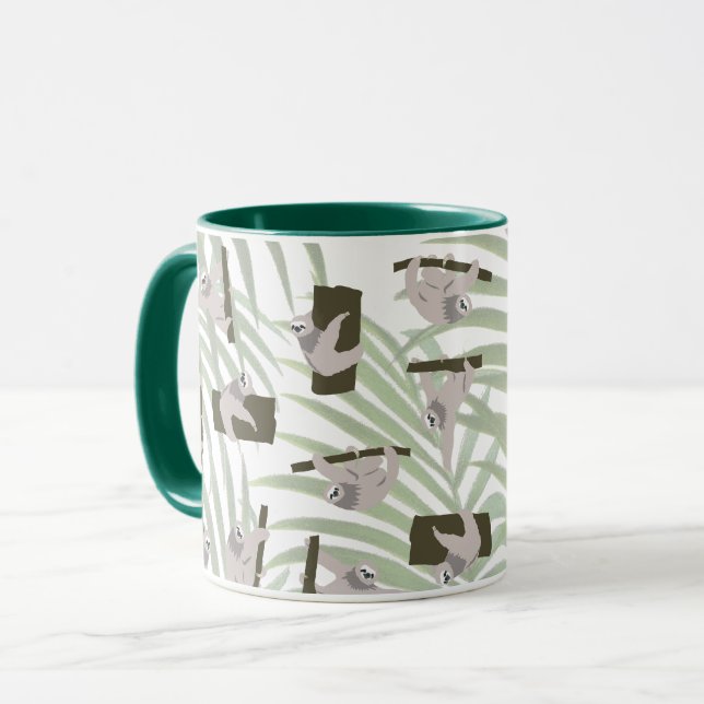Cute Sloth Animal Pattern in Wild Forest Mug (Front Left)