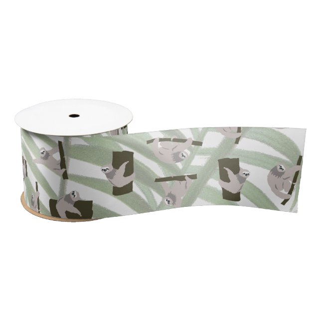 Cute Sloth Animal Pattern in Wild Forest Satin Ribbon (Spool)