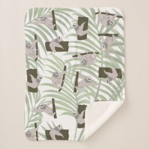 Cute Sloth Animal Pattern in Wild Forest Sherpa Blanket