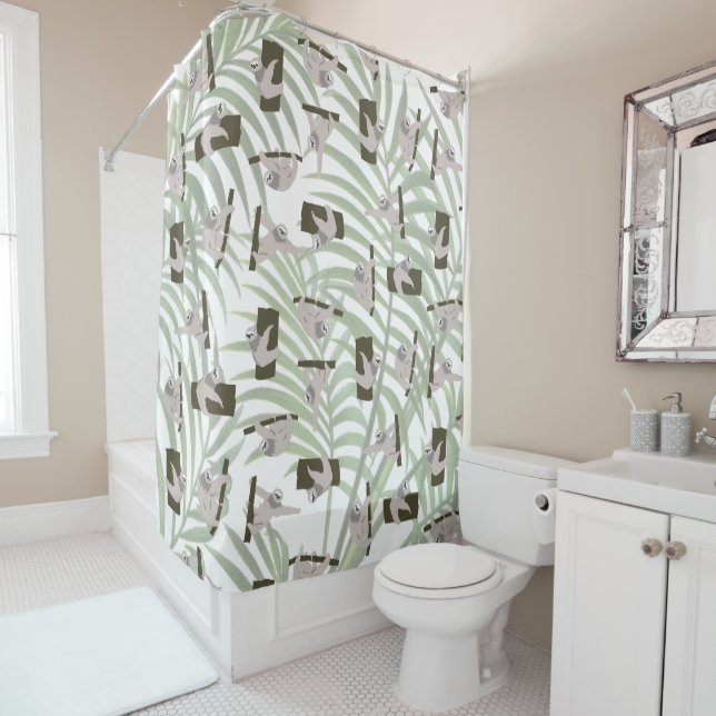 Cute Sloth Animal Pattern in Wild Forest Shower Curtain (In Situ)
