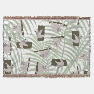 Cute Sloth Animal Pattern in Wild Forest Throw Blanket