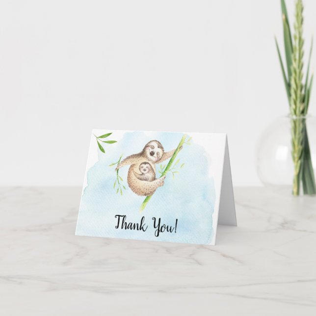 Cute Sloth Animals Baby Shower Thank You Note Card (Front)