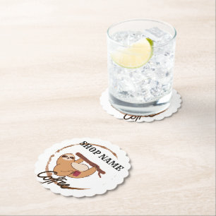 Cute sloth animals coffee Tea custom Shop name Paper Coaster