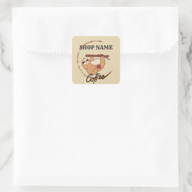 Cute sloth animals coffee Tea custom Shop name Square Sticker (Bag)