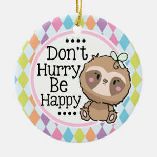 Cute Sloth Argyle Be Happy Christmas Ceramic Ornament