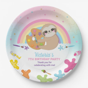 Cute Sloth Art Craft Party Rainbow Birthday  Paper Plate