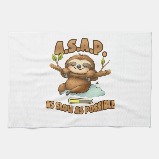 Cute Sloth ASAP � As Slow As Possible Classic T-Sh Tea Towel (Horizontal)