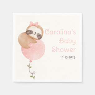 Cute Sloth Baby Girl Baby Shower Napkin