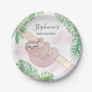 Cute Sloth Baby Girl Baby Shower  Paper Plate