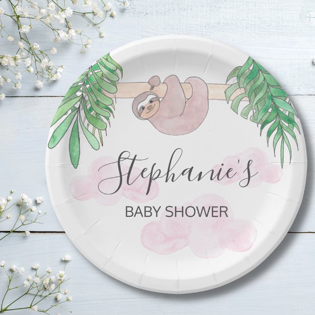 Cute Sloth Baby Girl Baby Shower Paper Plate (Creator Uploaded)