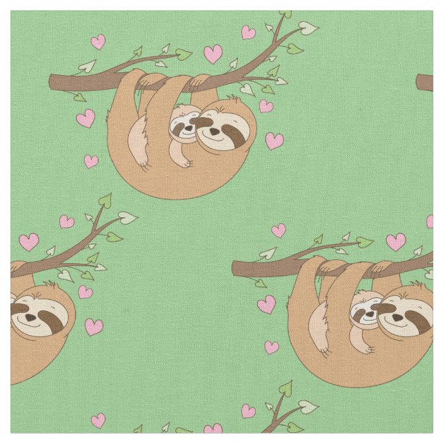 Cute Sloth Baby Nursery Decor Fabric (Close Up)