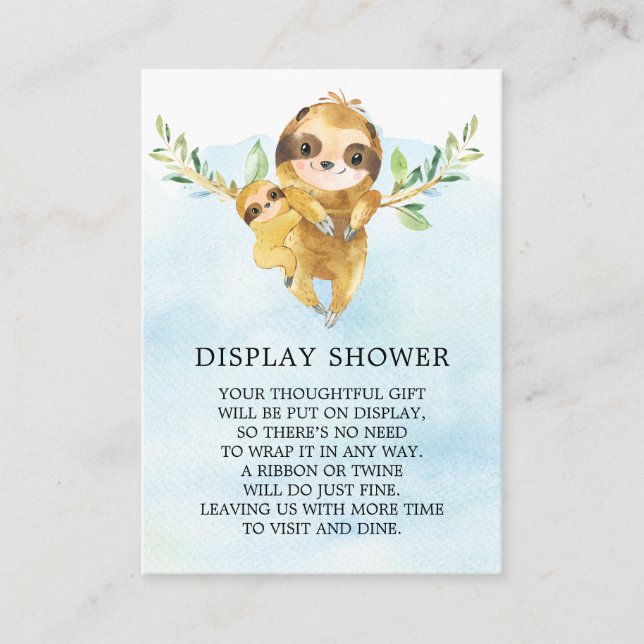 Cute Sloth Baby Shower Gift Display Enclosure Card (Front)