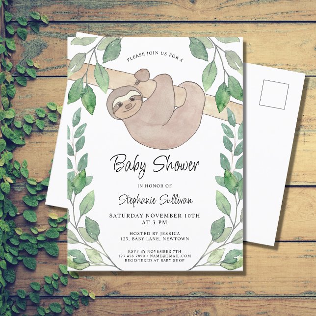 Cute Sloth Baby Shower Invitation Postcard (Creator Uploaded)