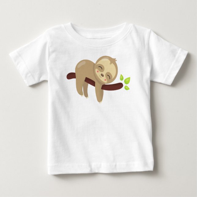 Cute Sloth, Baby Sloth, Lazy Sloth, Sleeping Sloth Baby T-Shirt (Front)