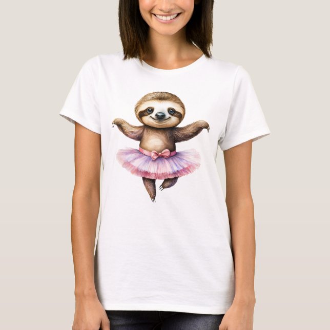 Cute sloth ballerina dancing ballet T-Shirt (Front)