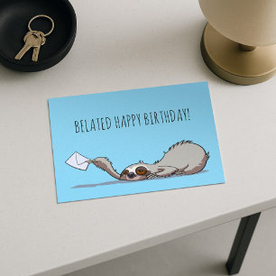 Cute Sloth Belated Happy Birthday Funny Cartoon Postcard