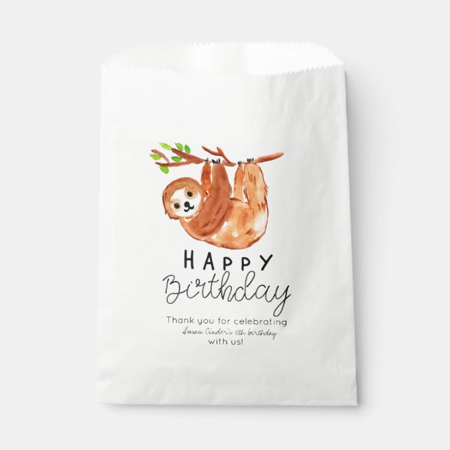 Cute sloth birthday favour bag (Front)