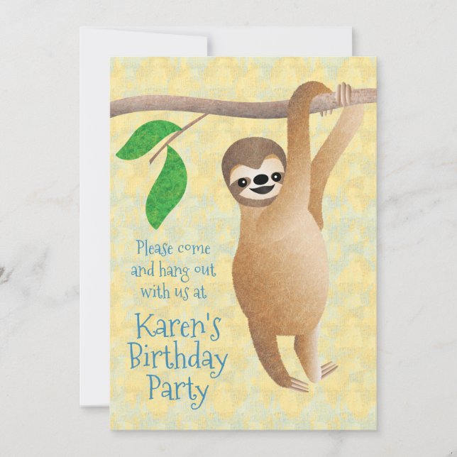 Cute Sloth Birthday Party Hang Out Invitation (Front)