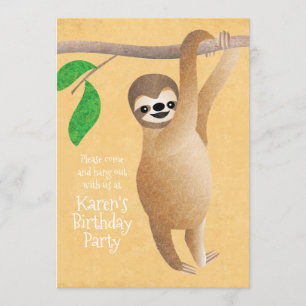 Cute Sloth Birthday Party Hang Out Invitation