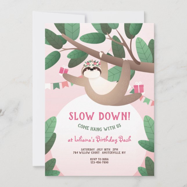 Cute Sloth Birthday Party Invitation (Front)