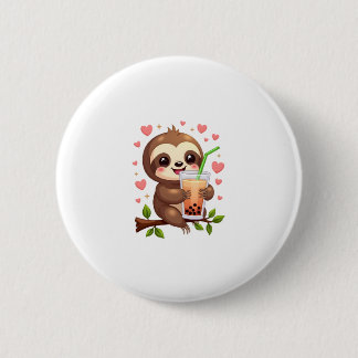 Cute Sloth Boba Bubble Milk Tea Kawaii Women Girls 6 Cm Round Badge