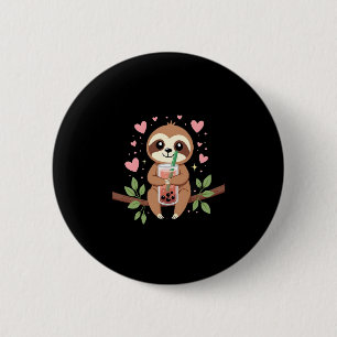 Cute Sloth Boba Bubble Milk Tea Kawaii Women Girls 6 Cm Round Badge