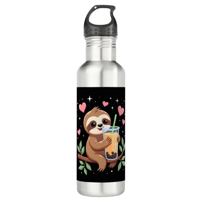 Cute Sloth Boba Bubble Milk Tea Kawaii Women Girls 710 Ml Water Bottle (Front)