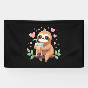 Cute Sloth Boba Bubble Milk Tea Kawaii Women Girls Banner
