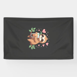 Cute Sloth Boba Bubble Milk Tea Kawaii Women Girls Banner