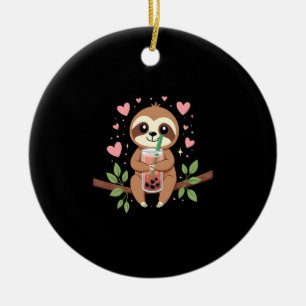 Cute Sloth Boba Bubble Milk Tea Kawaii Women Girls Ceramic Ornament
