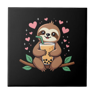 Cute Sloth Boba Bubble Milk Tea Kawaii Women Girls Ceramic Tile