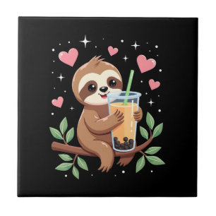 Cute Sloth Boba Bubble Milk Tea Kawaii Women Girls Ceramic Tile