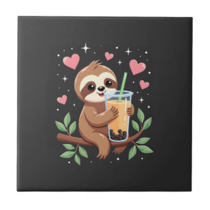 Cute Sloth Boba Bubble Milk Tea Kawaii Women Girls Ceramic Tile
